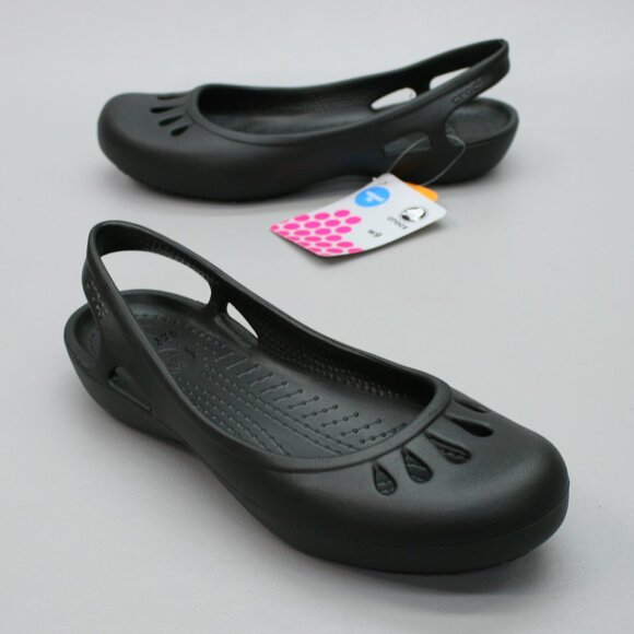 Crocs NEW Ladies 9 Relaxed Fit Malindi Black Flats Slip-on Ballet Loafers Shoes - Picture 1 of 10